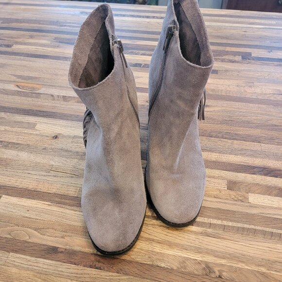 Arturo Chiang Suede Boots Reiden Fringe Tan Ankle Leather Taupe - Picture 3 of 12